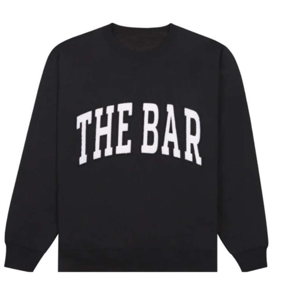 The Bar Black Crewneck Sweater with Sherpa Lettering NWT